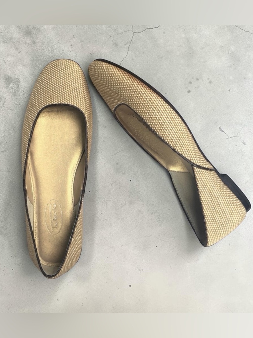 Talbots Woven Ballet Flat Natural Champagne Gold Classic Resortwear Preppy 9.5